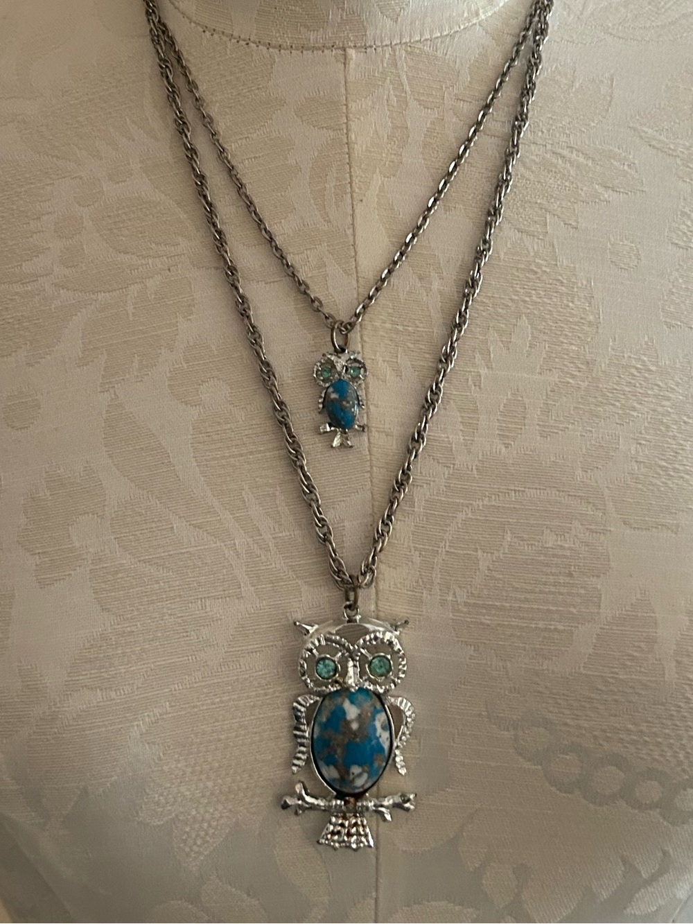 Silver-Tone Turquoise Owl Pendant Layered Necklace